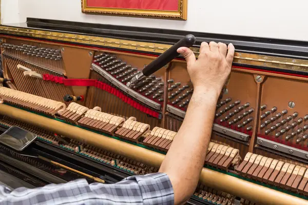 Klavierstimmung mit Stimmhebel, Klavierarzt bei der Arbeit